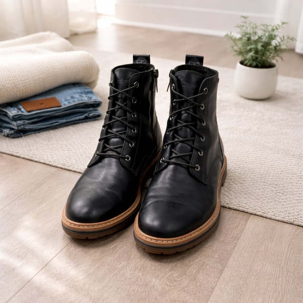 Timberland Sienna High Leather Ankle Boots Black Lace Up Block Heel Womens 9